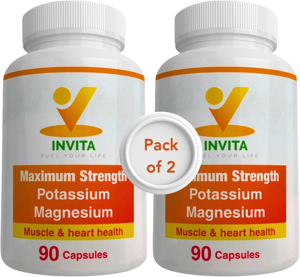 Invita Kaalium Magneesium Supplement (180 Kapslid) Kõrge imendumine Kaalium Magneesium Kompleks Aspartaat & Chloride - Toetab südame-veresoonkonna, lihaste ja närvide Tervis - Non GMO & Gluteenivaba