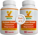 Invita Kaalium Magneesium Supplement (180 Kapslid) Kõrge imendumine Kaalium Magneesium Kompleks Aspartaat & Chloride - Toetab südame-veresoonkonna, lihaste ja närvide Tervis - Non GMO & Gluteenivaba