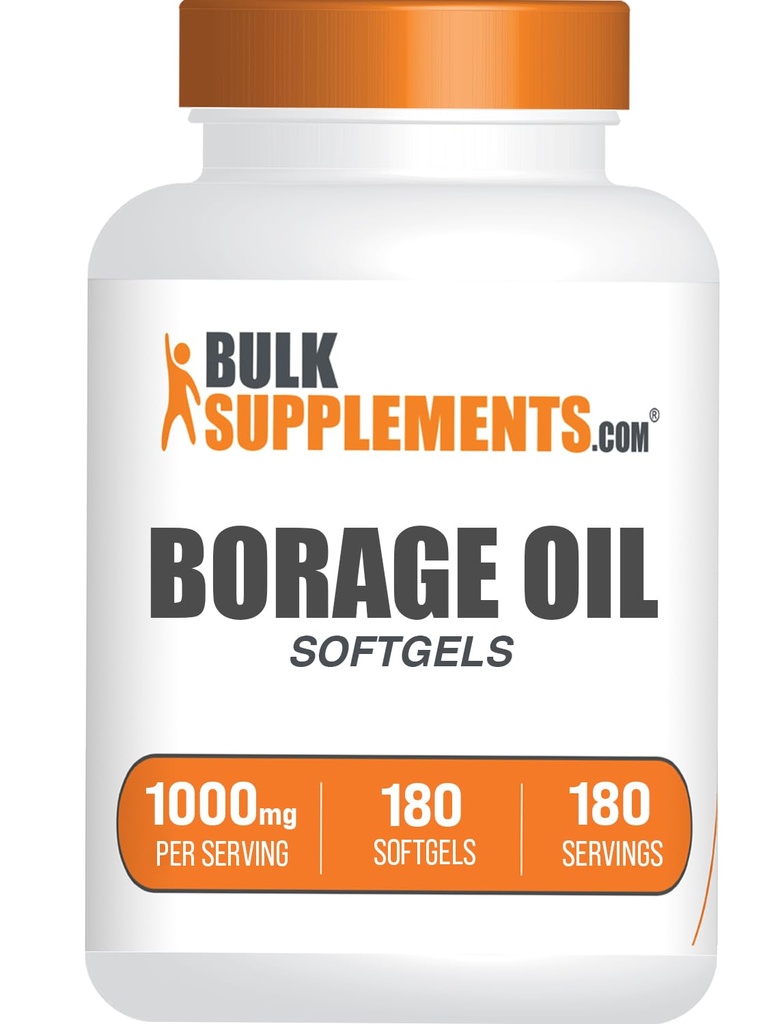 BulkSupplements.com Borage Oil Softgels - Gamma Linolenic Acid Supplement, Borage Oil Supplements, Borage Oil 1000mg - Gluteenivaba, 1 Softgel per Serving, 180 Count (pakk 1)
