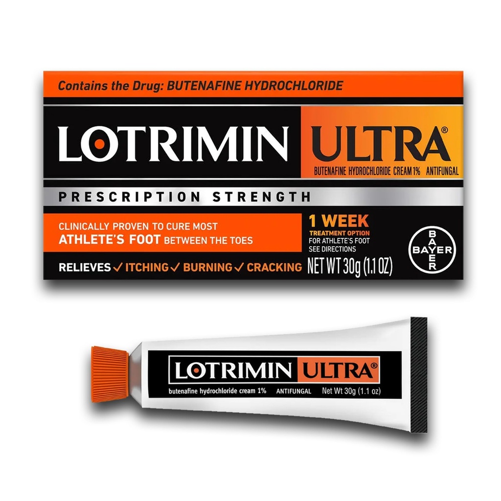 Lotrimin Ultra 1 nädala sportlase jalahooldus, retsepti tugevus Butenafiinvesinikkloriid 1%, ravib kõige sportlase jalavarvaste vahel, kreem, 1,1 Oz