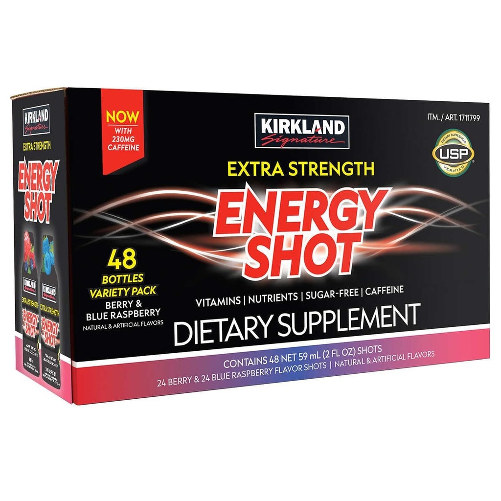 Kirkland Signature Extra Strength Energy Shot Variety, 2 Ounce Pudel (48 Count)