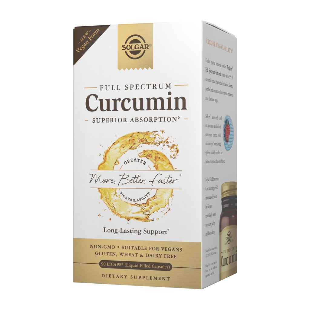 Solgar Full Spectrum Curcumin - 90 LiCaps - Superior Absorption - Aju, liigeste ja immuunsüsteemi Tervis - Mitte-GMO, Vegan, Gluteenivaba, Piimavaba - 90 Servings