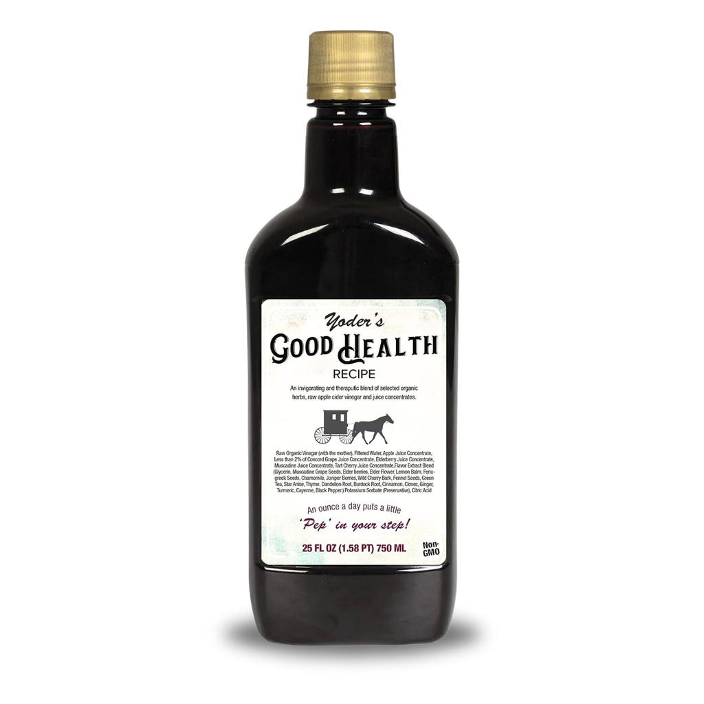 Yoderi hea tervise retsept Õunasiider Äädikas Vedelikkompleks, 25 oz, Amish Harvest Taimne Toonik Elderberry Mahl, Orgaaniline Wildcrafted Maitsetaimed, Toores Detoksifitseerivad Antioksüdandid