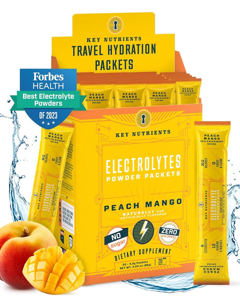 PÕHITOITAINED Elektrolüütide pulbripaketid - Tropical Peach Mango 20 Pack Hydration Packets - Travel Hydration Powder - No Sugar, No Calories, Gluteenivaba - Valmistatud USA-s