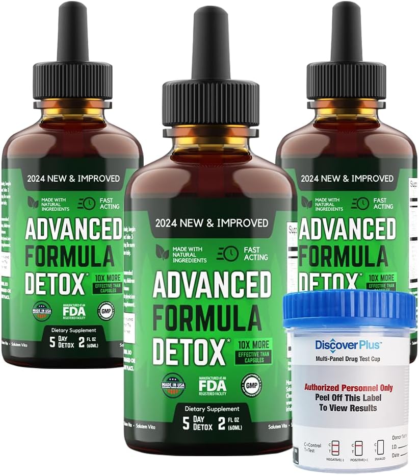 Salutem VitaTM Liquid Advanced Formula Detox - Detox Kit Test Cup: Vedelik Dietary Supplement for Total Body Cleanse - Supplement for Toksiini eemaldamine - 3 Pack - 2 Fl Oz (20 Servings)
