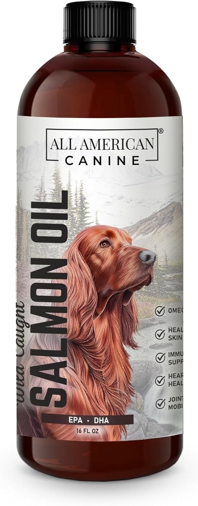 Wild Caught Salmon Oil | Optimal Source Omega 3 Fish Oil Liquid Food Supplement for Dogs Skin, Coat, Joint, and Immune Health, 16 fl oz