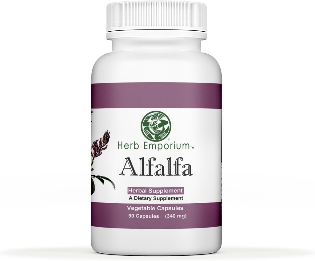 Herb Emporium Alfalfa (Medicago Sativa L, Alpalpa) kapslid 90 köögiviljakapslit (340 mg) Taimne toidulisand tervisliku seedimise jaoks (1. pakend)