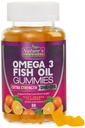 Omega 3 Fish Oil Gummies, Heart Tervislik Omega 3 Gummy täiendus koos suure imendumisega DHA & EPA, ekstra tugevus ühine ja aju toetus, maitsev apelsini maitse Kalaõli Looduse vitamiin - 60 Gummies