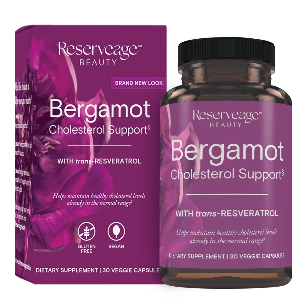 Reserveage Beauty Bergamot Kolesterooli tugi koos Resveratrooliga - Antioksüdandid südame-veresoonkonna toetamiseks ja südame terviseks - Vegan & Non-GMO - 30 kapslit (30 serveerimist)