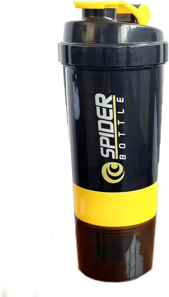 5 In 1 Protein Shaker Bottle - Professional Series Shaker Bottle for Protein Shakes and Pre Workout Gym Bottle, With Powder Storage, Pill Tray, Segamispall, Shakes Cup (kollane)