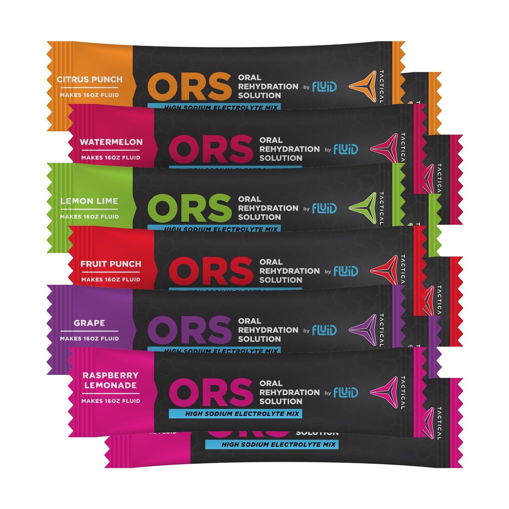 Fluid Tactical - ORS Extreme Dehüdration Elektrolüüdid, 6-lõhnaline Variety Pack | 12 Count Stick Packs