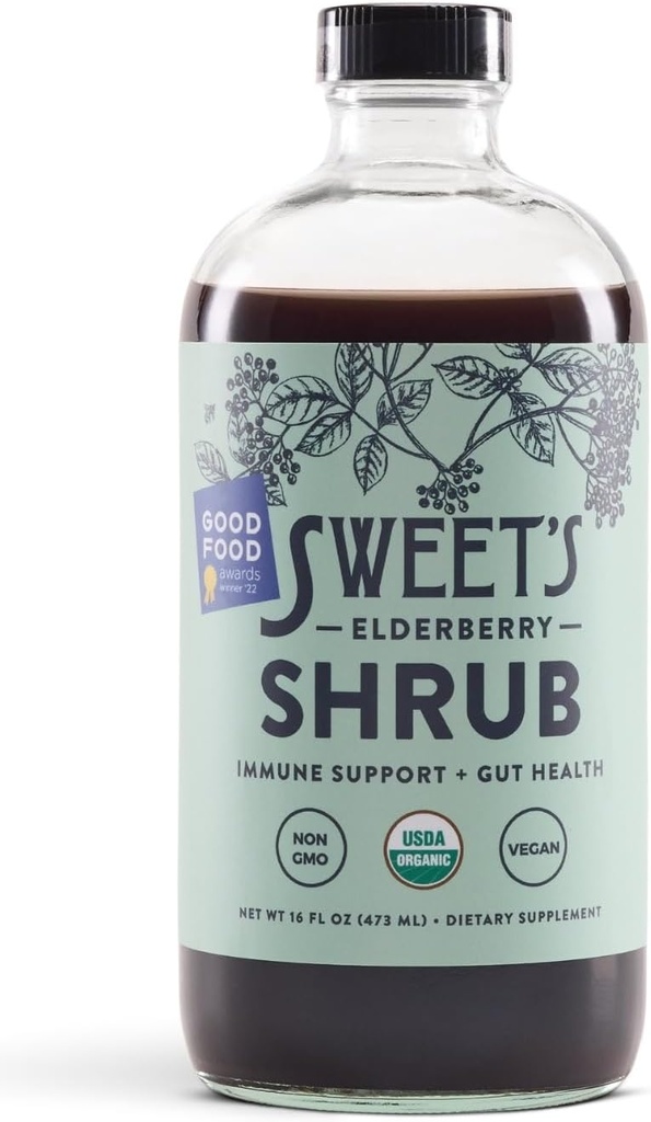 Sweet's Elderberry Organic Shrub | USDA Organic | Seedetrakti & Immune Support | Versatile Drinking Vinegar | Mocktail Mixer | 16 oz Taaskasutatav pudel