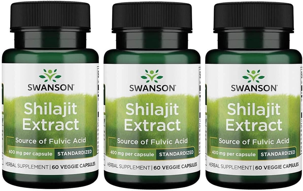 Swanson Shilajit Extract - Taimne täiendus, mis soodustab rakkude kasvu toetust - looduslik valem üldise heaolu - (400 Milligrams 60 Veg kapslid) 3 Pack