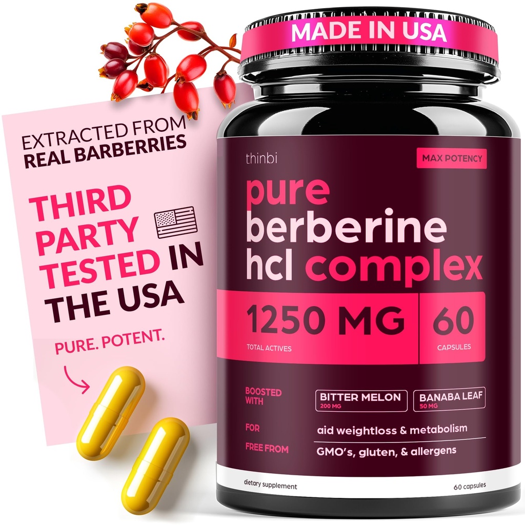 Berberine Supplement 1250mg Potent Botanical Capsules kaalulangus Bitter Melon ja Banaba Leaf - HCl Barberry Extract- 30 Servings