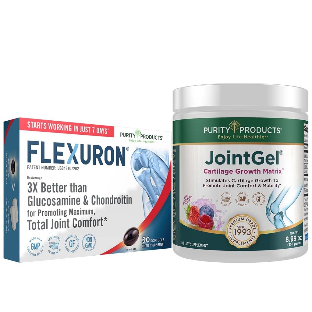 Puhtustooted Flexuron Joint Formula + Joint Gel Flexuron (Krill Oil, Low Molecular Weight Hyaluronic Acid, Astaxanthin) - Joint Gel Berry Powder (Bioactive Collagen Peptides + MSM)