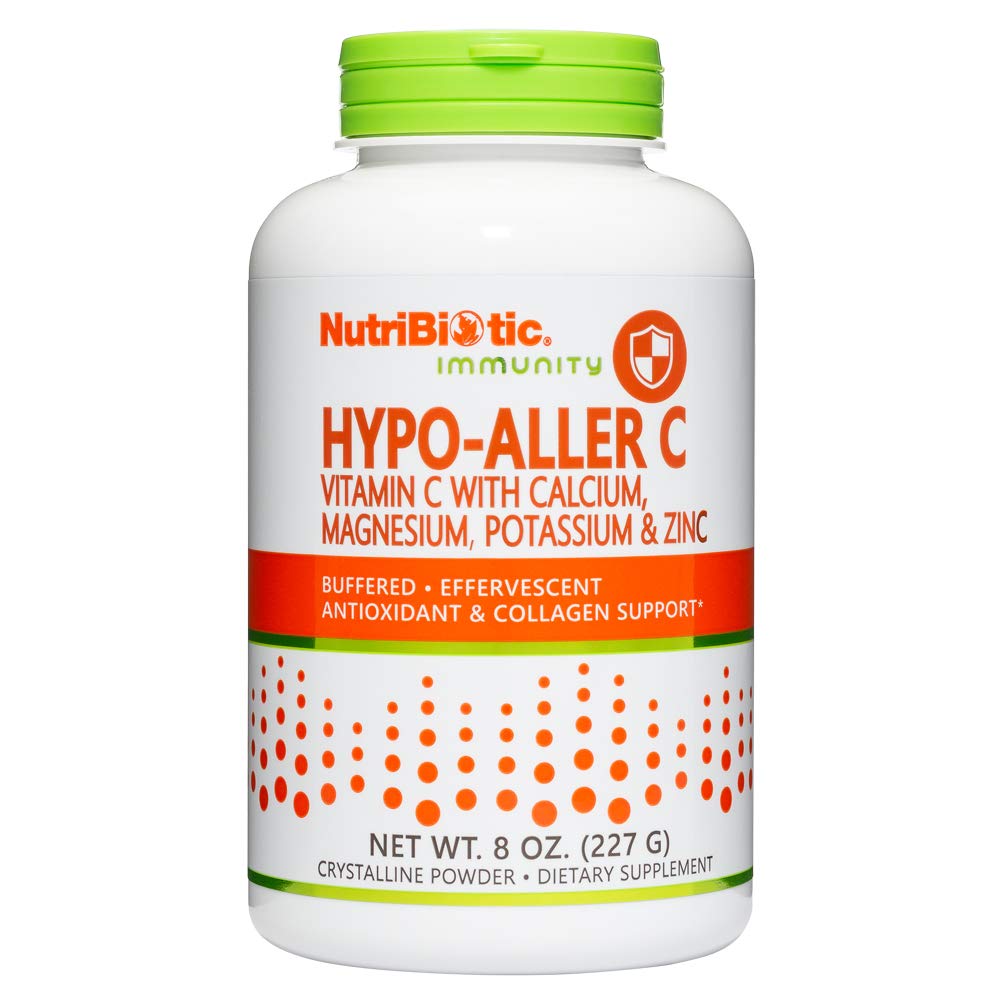 NutriBiotic Hypo-Aller C pulber C-vitamiin ja mineraalid antioksüdandi ja kollageeni toetamiseks | 1300 mg C-vitamiini portsjoni kohta | 8 untsi | Puhverdatud ja kerge kõhus | L-askorbiinhape kaltsiumi, magneesiumi, tsingi ja kaaliumiga | potentne, kõrge lahustuvus | Farmaatsiaaste | Mitte-GMO | Gluteenivaba | Toidulisand | Vegan | Kerge lahustub | kihisevad