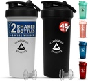 2 Pack 45 oz Protein Shaker pudelid traadiga Whisk - BPA-Free, Leak-Proof Shaker Cups Protein Shakes & Smoothies - Suur Plastist Segamispudel - Classic White & Midnight Black