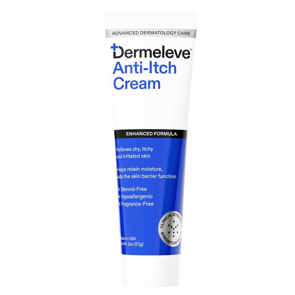 Dermeleve Steroid Free Anti-Itch Cream | Täiendav tugevus psoriaasi, seborröa dermatiidi, viirusliku lööbe, veahammustuste, allergia, kroonilise nõgese, neuropaatia (närvi) | Full Body Itch Relief | 2 oz (1 Pack)