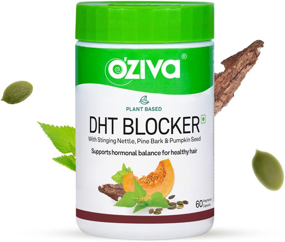 OZIVA Plant Based DHT Blocker Kapslid | 60 Count | koos Stinginging Nettle, Beta Sitosterol, Kõrvitsa Seed, Männikoor Juuste Kontrolli Ja Folliikulite Stimulatsioon (60 Count)