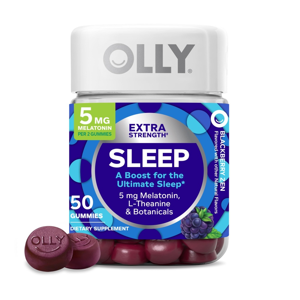 OLLY Extra Strength Sleep Gummy , 5 mg melatoniin , L- Theanine , Kummel , Sidrun Balm , Sleep Aid , BlackBerry - 50 Count