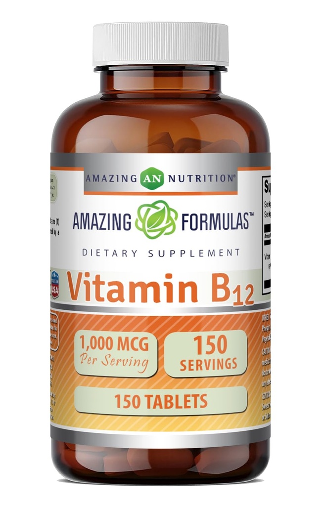 Amazing Formulas Vitamin B12 (Cyanocobalamin) 1000 Mcg per Serving | 150 Tablets Supplement | Non-GMO | Gluten-Free | Made in USA