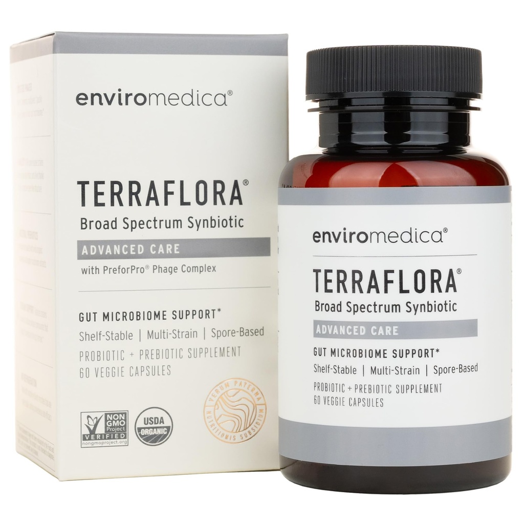 Terraflora täiustatud hoolduse sünbiootikum - SBO probiootikum ja prebiootikum, seedetrakti ja soolestiku tervis, mullapõhine spooripre ja probiootikumid naistele ja meestele Bacillus Coagulans, Subtilis, Vegan - 60 kapslit