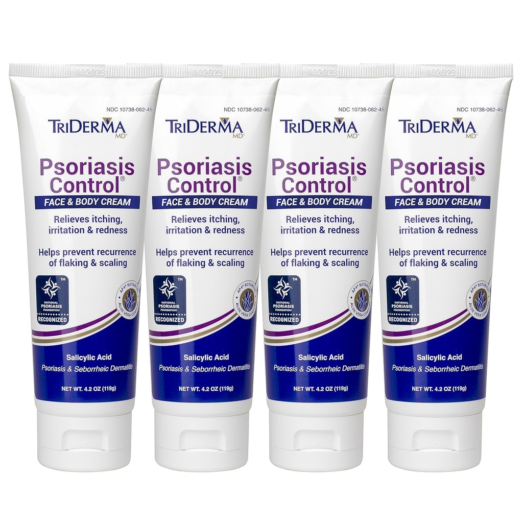 TriDerma psoriaasi kontroll Näo ja keha kreem - maksimaalne tugevus 3% salitsüülhape, AP4 Aloe vera geel, Urea kreem - ekstra niisutav ravi, puudub kortisoon või söetõrv - FSA abikõlblikkus - 4, 2 oz, 4Pack