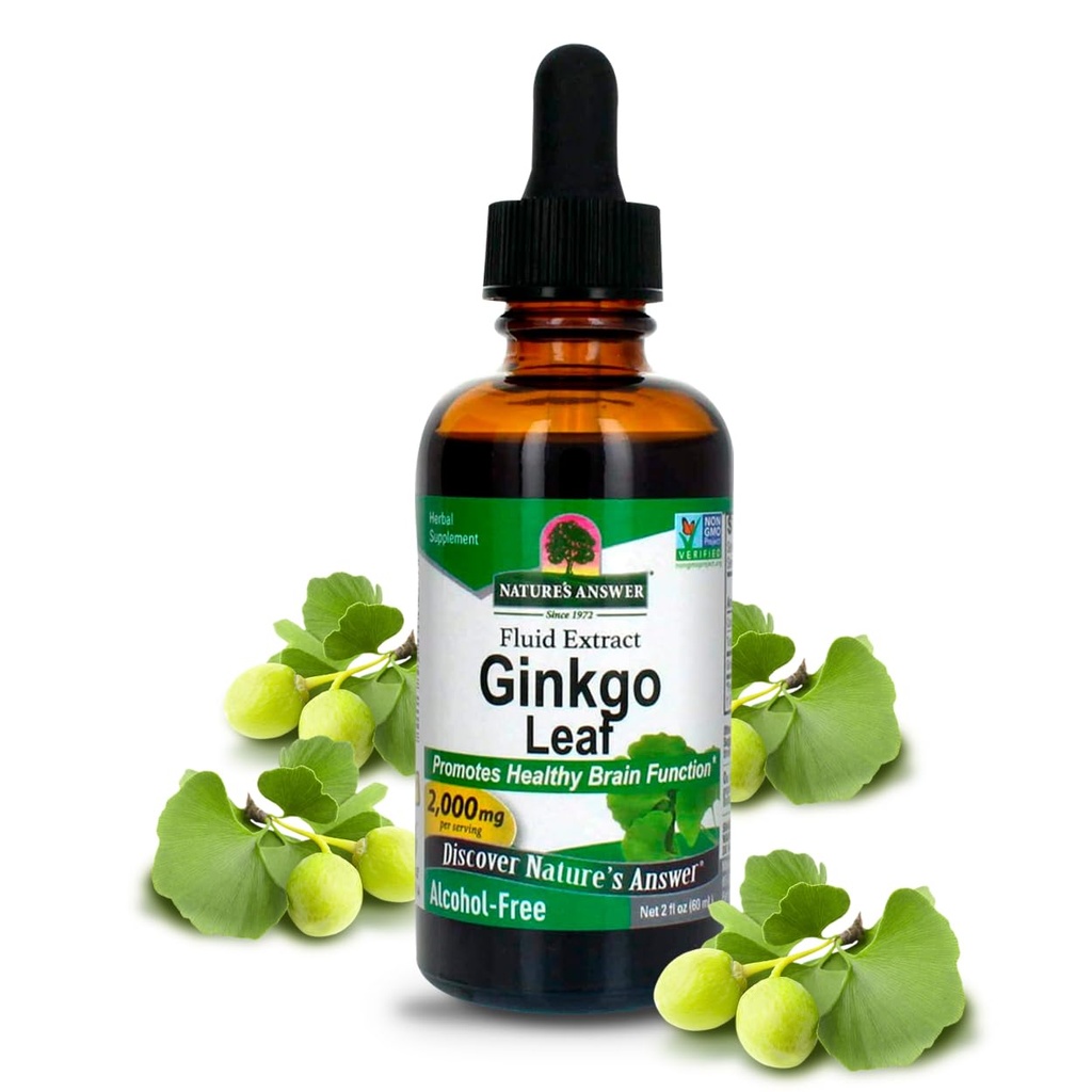 Looduse vastus Alkoholivaba Ginkgo Biloba Leaf Extract, 2 Ounce, 2 Count | Toetab tervet aju | Edendab kognitiivset funktsiooni | Suurendab vaimset selgust | Looduslik fookusabi