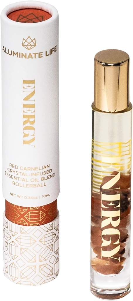 Eeterlik õli rullpallid, .34 OZ, Energy - Red Carnelian Crystal Infundused - Lõhnad sidrun, greipfruit, & Bergamot - Aromatherapy Roll On Oils, Skin Care, Massage