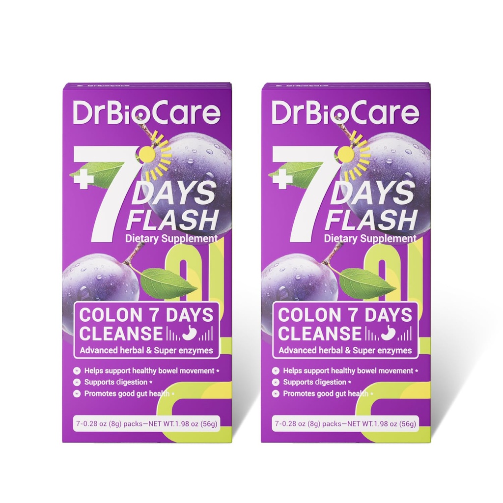 DrBioCare Colon 7 päeva puhas, 7 päeva välk, Colon Cleanse, Detox & Seedetrakti tugi, Prune Maitse - 14 pakendit