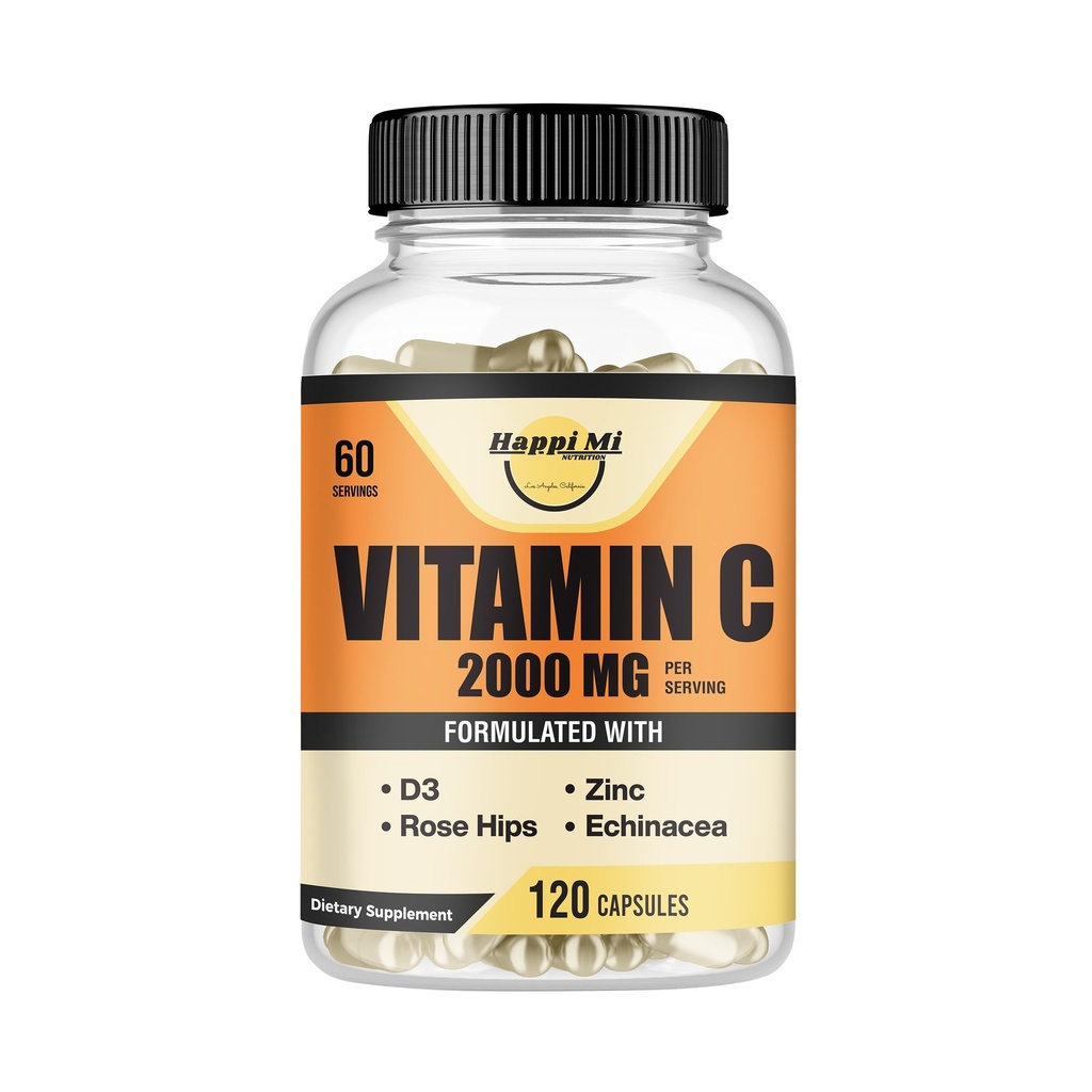 Vitamiin C 2000MG, tsink 40 mg, vitamiin D3 5000 RÜ, Echinacea Extract, Rose Hip, Immune Support for Adults & Kids, Immune Booster, 120 Vegan Caps, 60 päeva pakkumine, Non GMO, No Filler