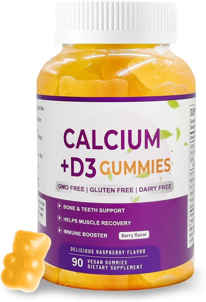 Kaltsium Magneesium tsingilisandi Gummies D3-90 tabletid pudeli kohta (kaltsium 500mg - magneesium 200mg - tsink 10mg - pluss vitamiin - 2 tableti serveerimine) Vegan Marjamaitse