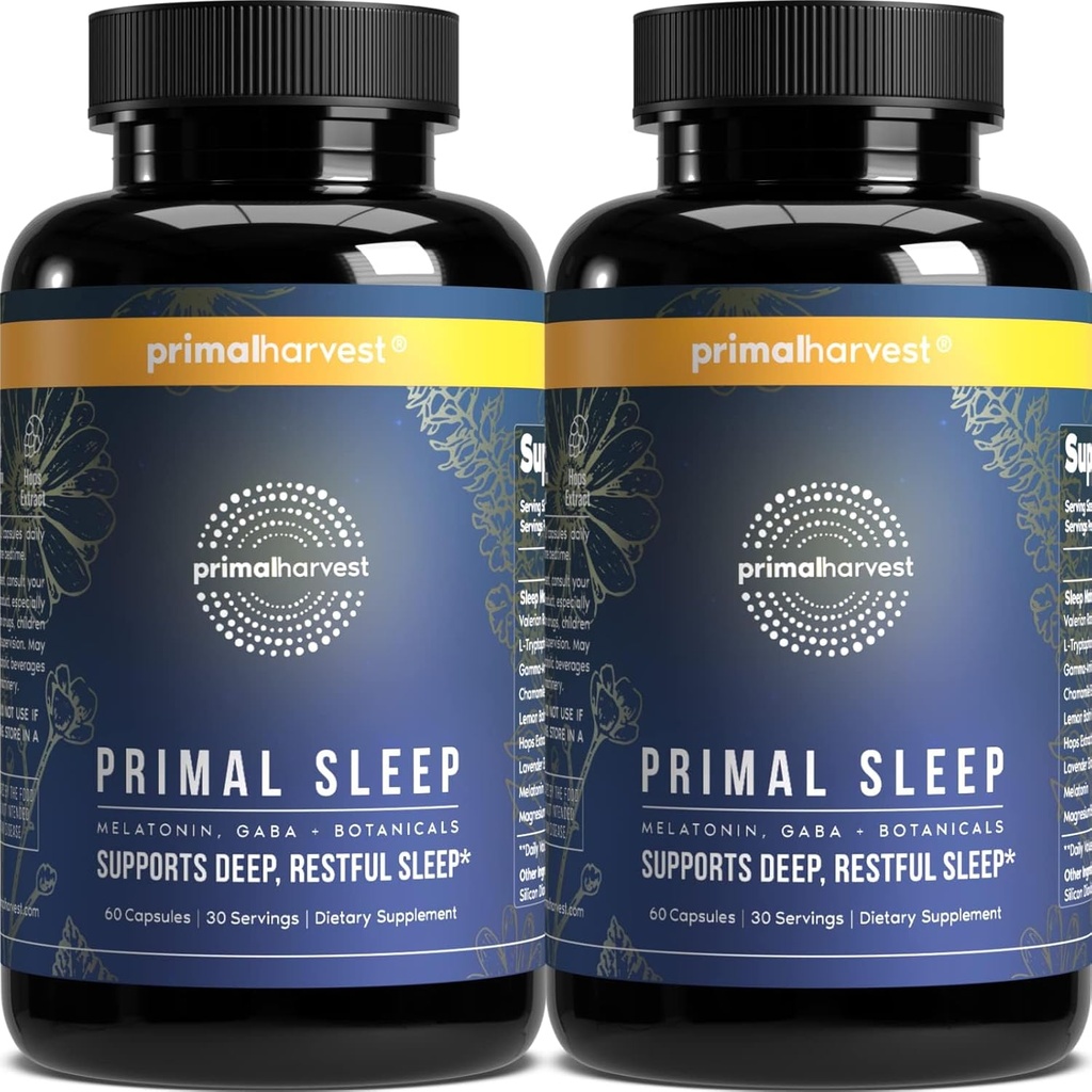 Primal Harvest 2 Pack, Primal Sleep, 120 kapslit Valerian Juur, L-trüptofaan, GABA, kummel ja melatoniini 3mg