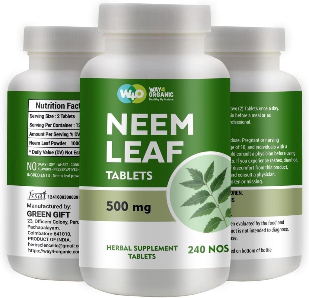 Neem tabletid - 100% puhas (Azadirachta Indica) (240 Count - 500mg) 120 päeva pakkumine (1 pakend)