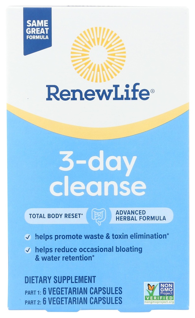 Renew Life 3-Day Cleanse Total Body Reset 2-Part Detox Cleanse Kapslid, Seedetrakti Tervis ja korrapärasus, Taimne segu magneesiumi ja jõhvika, soja, piima ja gluteenivaba 12 Count