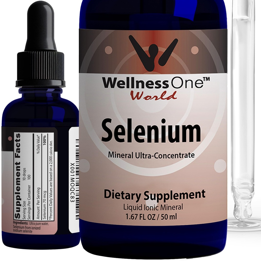 WellnessOne Vedel Selenium Supplement - Ioniseeritud Selenium Vedelik tilgad 70 mcg - Antioksüdant, südame-veresoonkonna ja immuunsüsteemi tugi - USA Testitud, Vegan, Mitte-GMO, Gluteenivaba, Maitsestamata - 1.67 fl oz