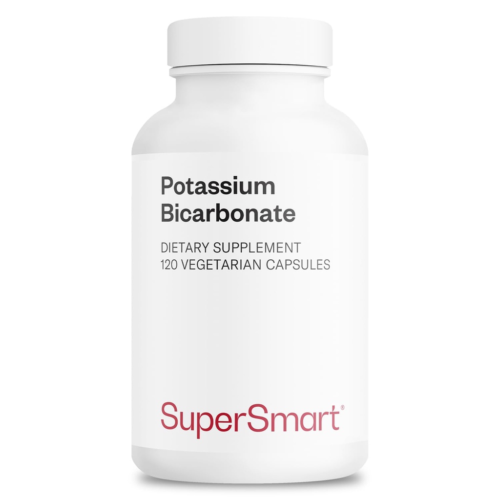 Supersmart - kaaliumvesinikkarbonaat 5400mg päevas (suur annus) - elektrolüütmineraal - happe-aluse tasakaal pH - süda, lihased ja närvid Tervis | Mitte-GMO & Gluteenivaba - 120 taimekapslit