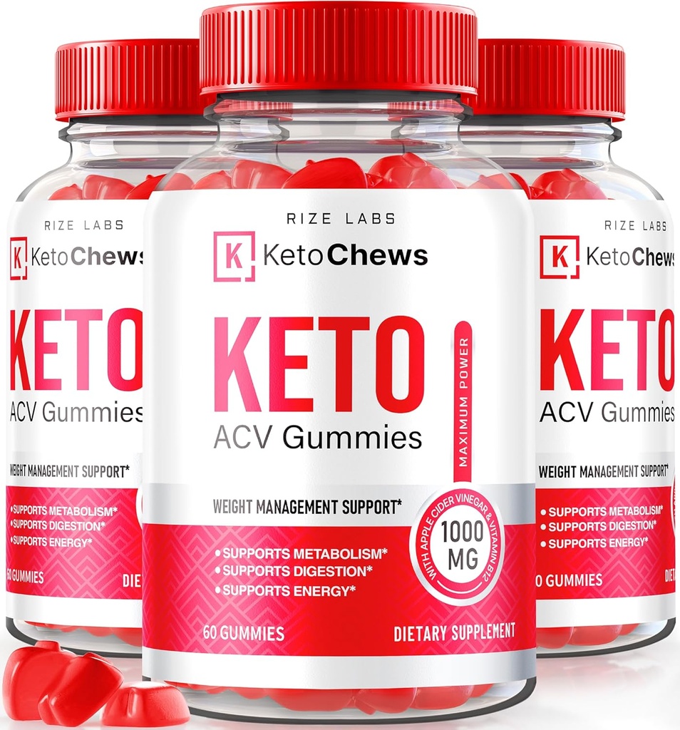 Rize labs (Pack of 3 Keto Chews ACV Gummies for Advanced Weight Loss 525 mg, Premium Keto+ACV Supplement, All Natural Apple Cider Vinegar, Official Keto Plus ACV Reviews (180 Gummies)