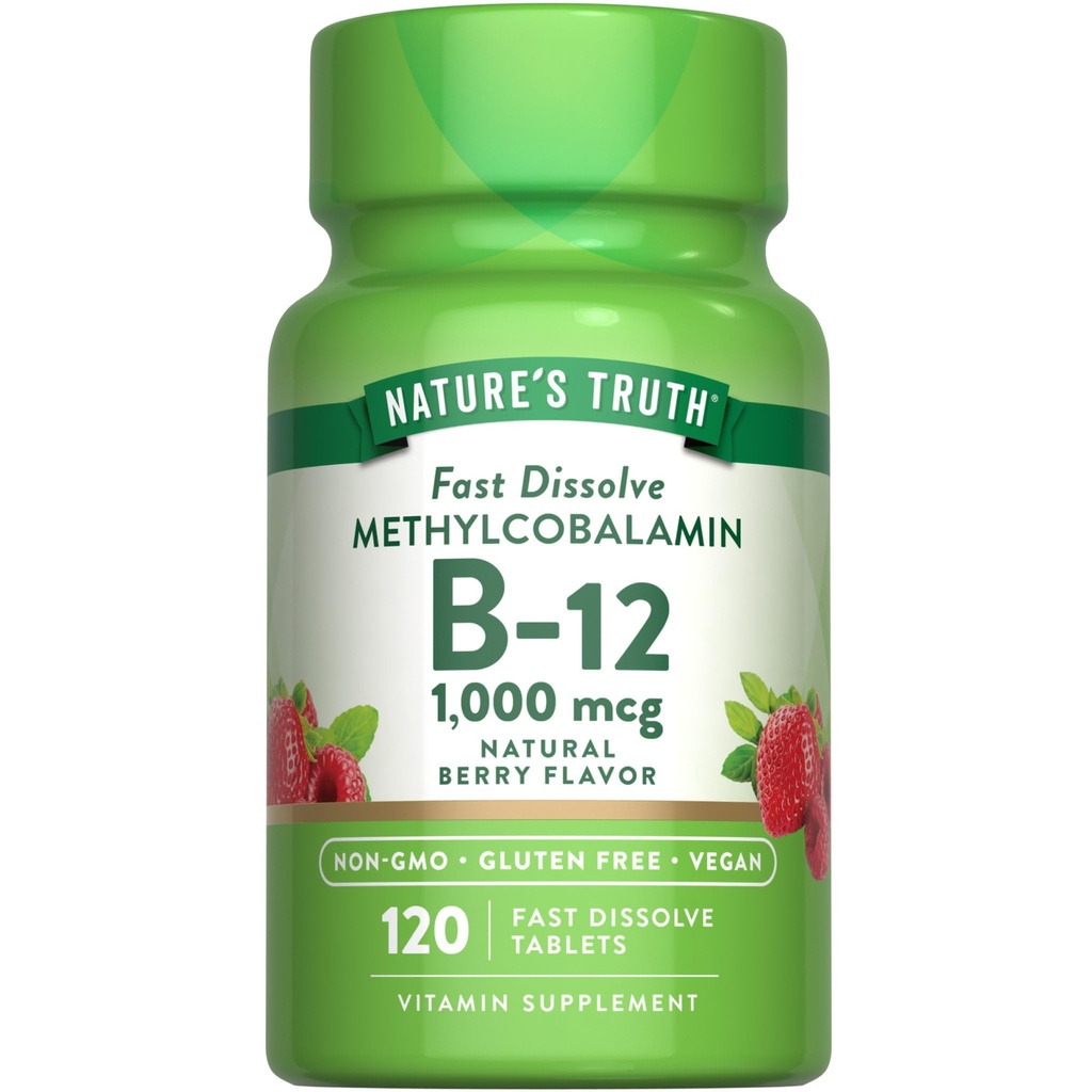 Nature's Truth B12 Vitamiin Sublingvaalsed tabletid | 1000 mcg | 120 Count | Vegan, Non-GMO & Gluteenivaba