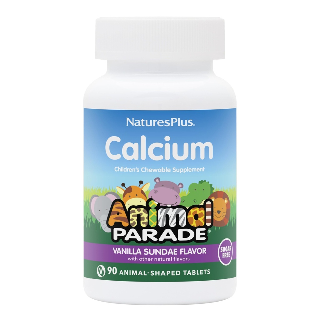 NaturesPlus Animal Parade Sugar-Free Laste Kaltsium, Vanilla Sundae Maitse - 90 närimistabletti Loom Shaped tabletid - Magneesium Luude Tervis - Gluteenivaba - 45 Servings
