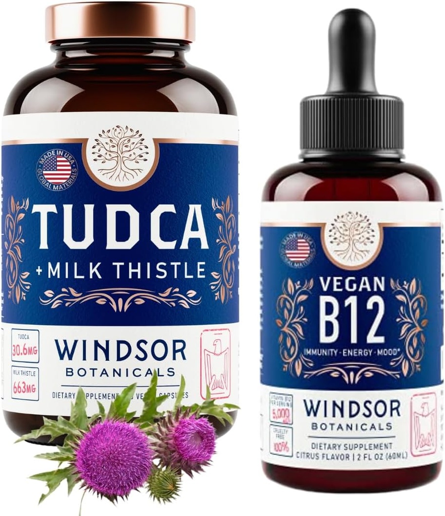 WINDSOR BOTANICALS Tudca koos Silymarin Piimaohaka ja Vegan Vitamiin B12 Vedelik - Terviseabi Bund