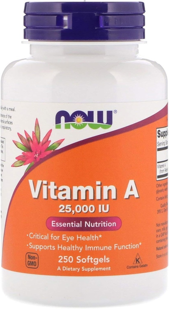 A-vitamiin kalamaksaõlist, 25000IU, 250 Sgels by Now Foods (pakk 6)