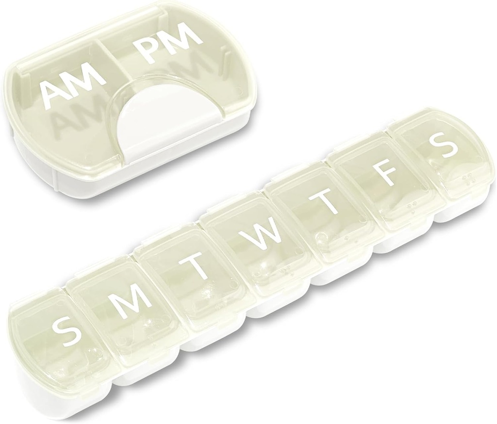 2 Pack (Nädal ja iga päev), 2 korda päevas (AM/PM) + 7-päevane pillide korraldaja, vitamiiniplaneerija, suure mahutavusega pillide kastikomplekt, reisipillide juhtum ravimite / vitamiinide / kalaõlide / toidulisandite jaoks, valge