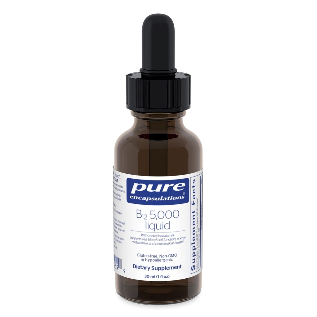 Puhas kapseldamine B12 5000 Vedelik - Vitamiin B12 Metüülkobalamiini lisand energia, närvide tervise, kognitiivse funktsiooni ja vererakkude toetamiseks * - Vedelad tilgad - 1 Fl Oz