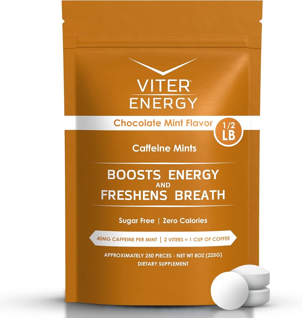 Viter Energy 40mg Kofeiini Rahapajad - Suhkruvaba, B-vitamiinid, Vegan, Suurendab Kiiret Energiat, Hoiatus Fookust, Kofeiinitud Nootroopsed Täiendavad Pillid (Šokolaadimündi maitse, 8oz, pakend kott)