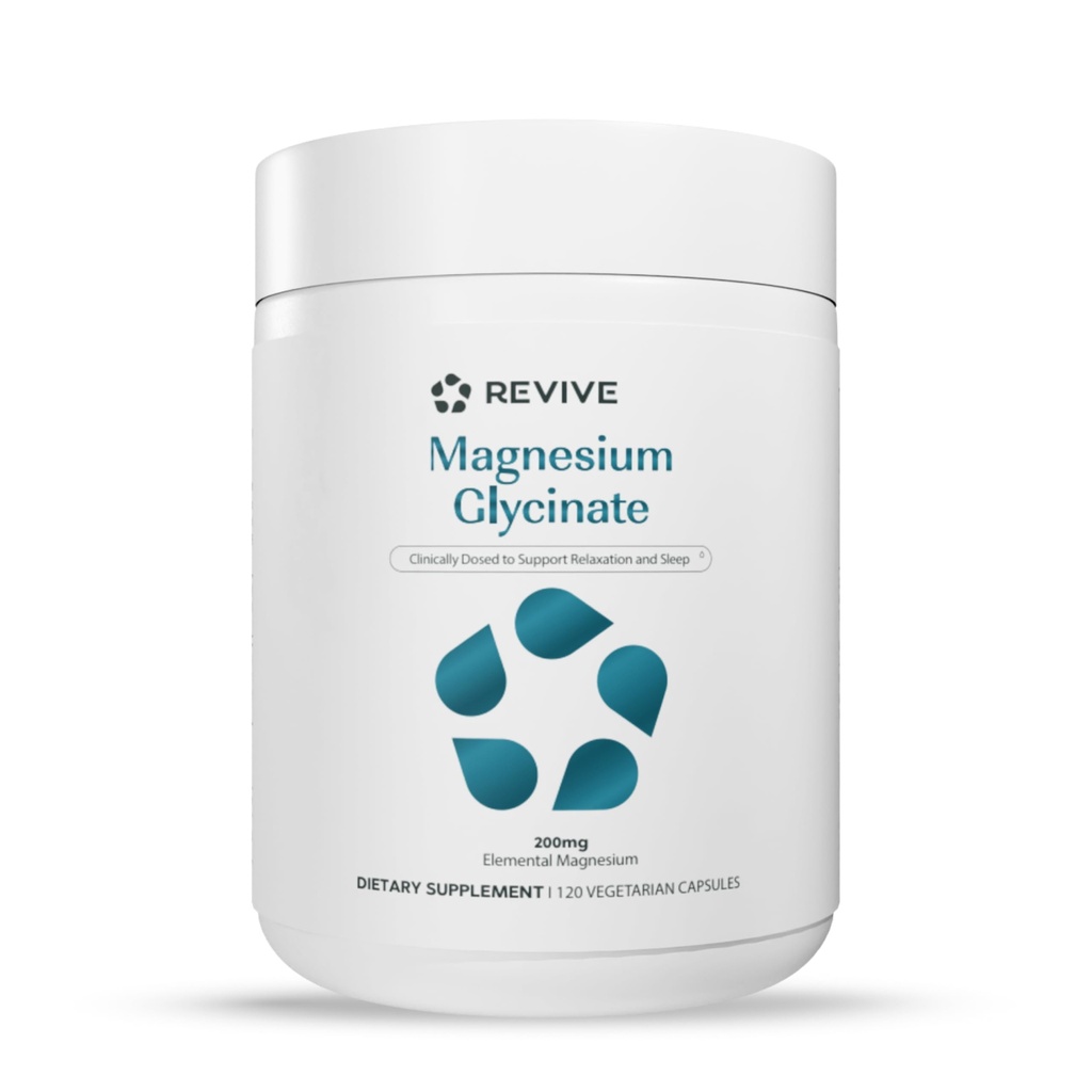 Revive MD Pure Magnesium Glycinate 200mg – kõrge neeldumislisa lõõgastamiseks, stressi leevendamiseks, une ja mälu toetamiseks – edendab tugevaid luid, tervislikke närvi- ja lihasfunktsioone (60 serveerimist)