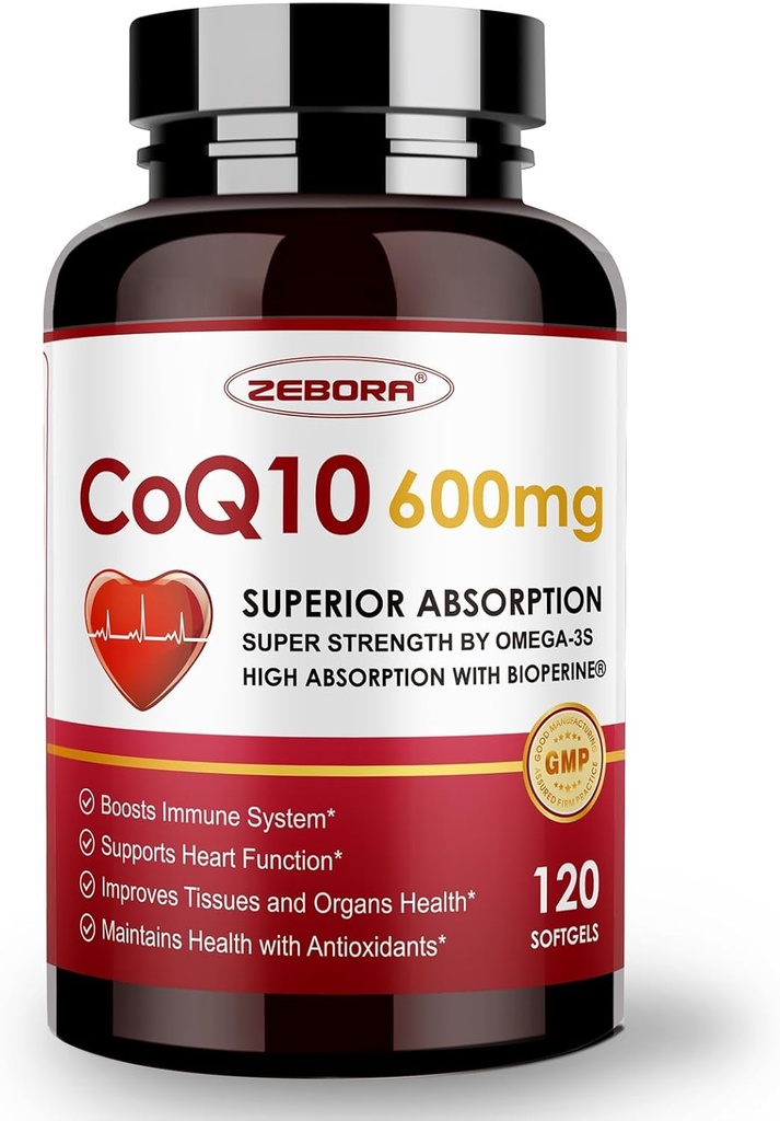 CoQ10-600mg-Softgels - Extra Strength Coenzyme Q10 koos PQQ, Omega-3 & BioPerine - High Absorption CoQ10 Supplements Antioxidant (Ubiquinone) for Heart Health & Energy Production, 120 Softgels