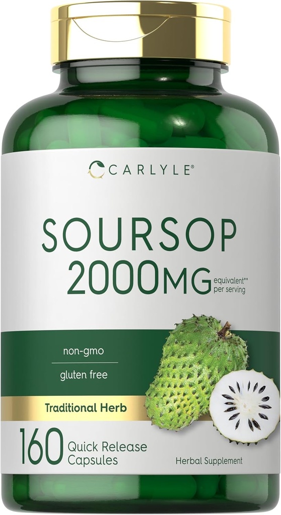 Carlyle Soursop Leaves | 2000mg | 160 kapslit | Traditsiooniline maitsetaim | Mitte GMO, gluteenivaba lisand