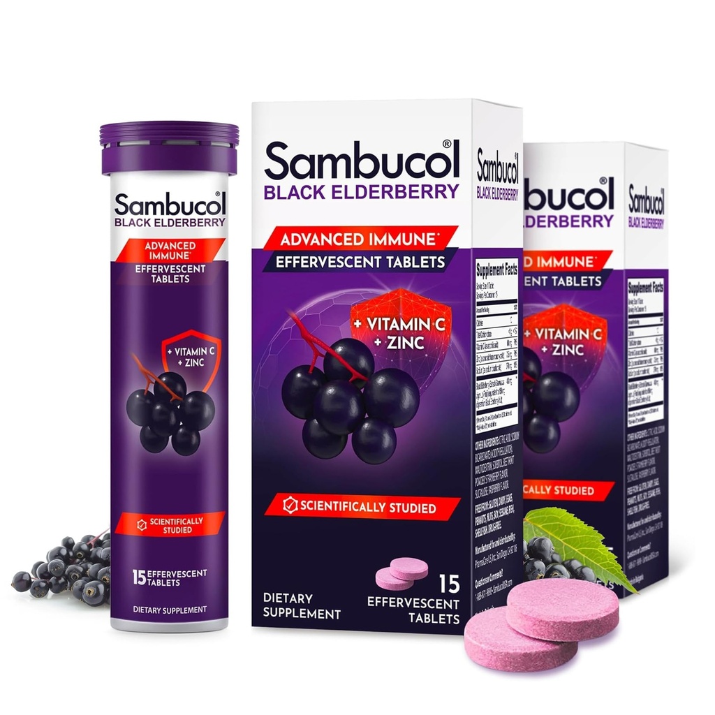 Sambucol Black Elderberry tabletid vitamiin C ja tsink - immuunsüsteemi tugi täiendada, must leedripuu tsink ja vitamiin C kihisevad tabletid, kõrge antioksüdandid, juua Fizzies - 30 Count