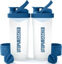 Utopia Home Shaker Bottle 2 Pack - 24 Ounce Plastic Protein või Cocktail Shaker Pudel Pre & Post treeningu Twist & Lock Protein Box Storage (Clear / Merevägi)